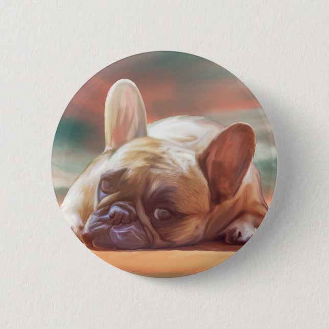 Niedliche französische Bulldog-Aquarellmalerei Button (Vorderseite)