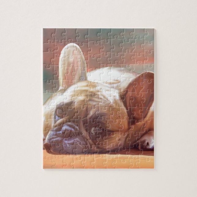 Niedliche französische Bulldog-Aquarellmalerei Puzzle (Vertikal)