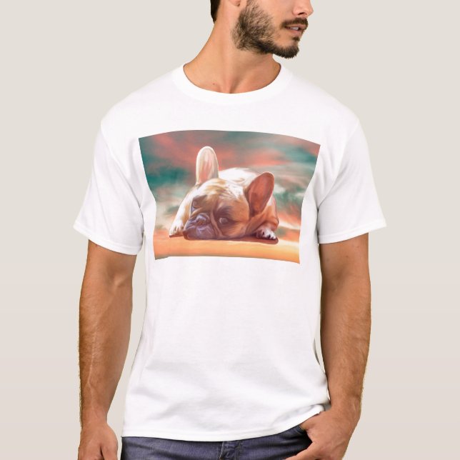 Niedliche französische Bulldog-Aquarellmalerei T-Shirt (Vorderseite)