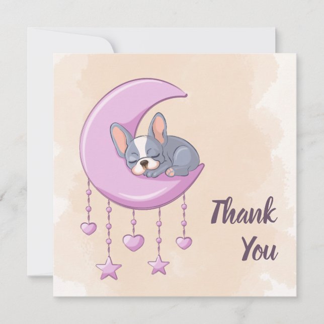 Niedliche französische Bulldog Puppy Pink Moon Bab Dankeskarte (Vorderseite)