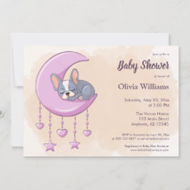 Niedliche französische Bulldog Puppy Pink Moon Bab Einladung