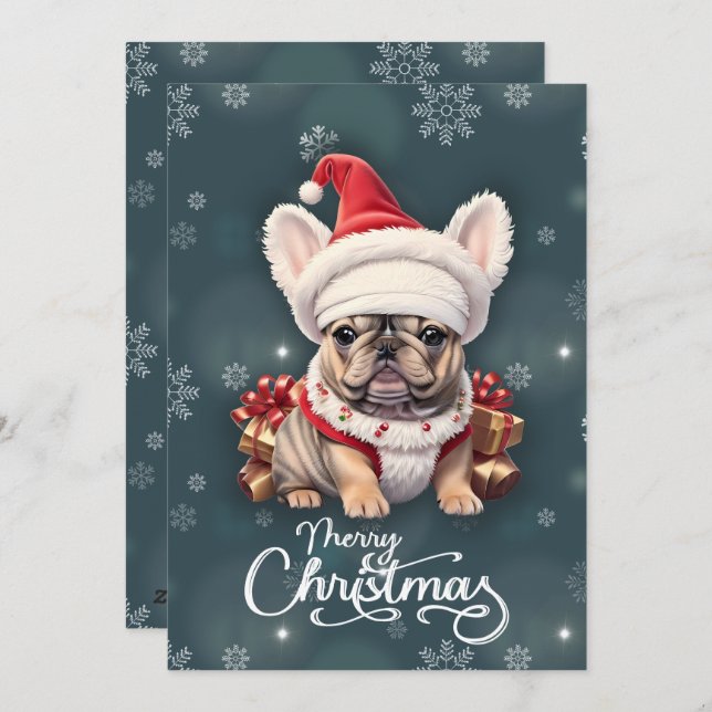 Niedliche französische Bulldog-Weihnachtsmannmütze Feiertagskarte (Vorne/Hinten)