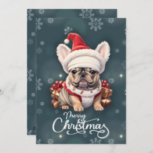 Niedliche französische Bulldog-Weihnachtsmannmütze Feiertagskarte