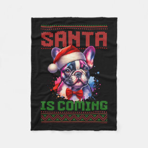 Niedliche französische Bulldog-Weihnachtsmannmütze Fleecedecke