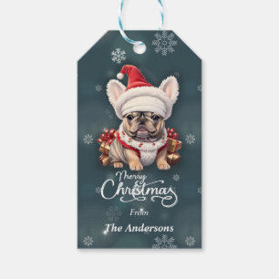 Niedliche französische Bulldog-Weihnachtsmannmütze Geschenkanhänger