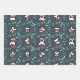 Niedliche französische Bulldog-Weihnachtsmannmütze Geschenkpapier Set