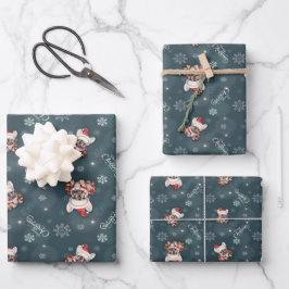Niedliche französische Bulldog-Weihnachtsmannmütze Geschenkpapier Set