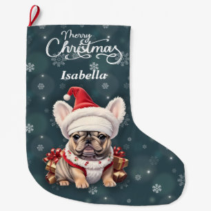 Niedliche französische Bulldog-Weihnachtsmannmütze Großer Weihnachtsstrumpf