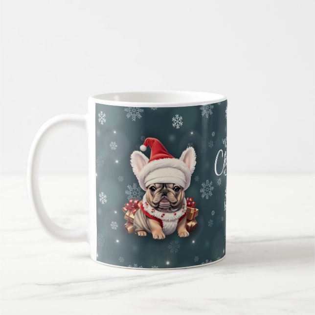 Niedliche französische Bulldog-Weihnachtsmannmütze Kaffeetasse (Links)