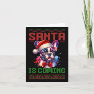 Niedliche französische Bulldog-Weihnachtsmannmütze Karte