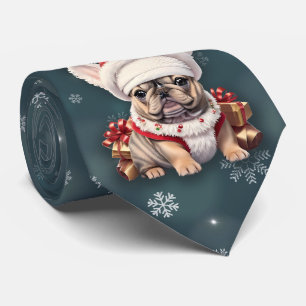Niedliche französische Bulldog-Weihnachtsmannmütze Krawatte