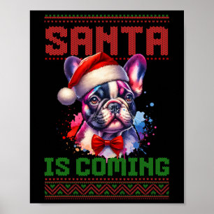 Niedliche französische Bulldog-Weihnachtsmannmütze Poster