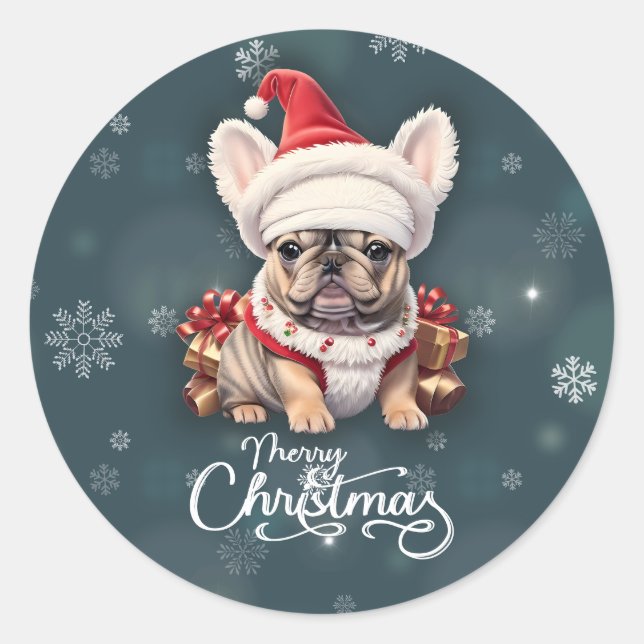 Niedliche französische Bulldog-Weihnachtsmannmütze Runder Aufkleber (Vorderseite)