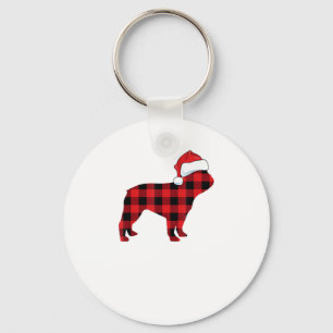 Niedliche französische Bulldog-Weihnachtsmannmütze Schlüsselanhänger