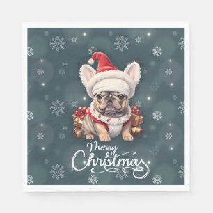 Niedliche französische Bulldog-Weihnachtsmannmütze Serviette
