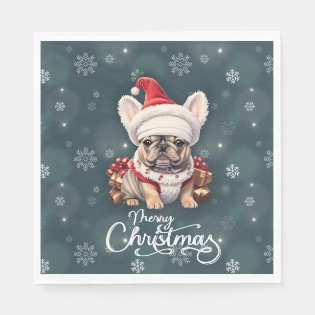 Niedliche französische Bulldog-Weihnachtsmannmütze Serviette (Vorderseite)
