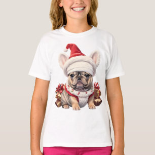 Niedliche französische Bulldog-Weihnachtsmannmütze T-Shirt