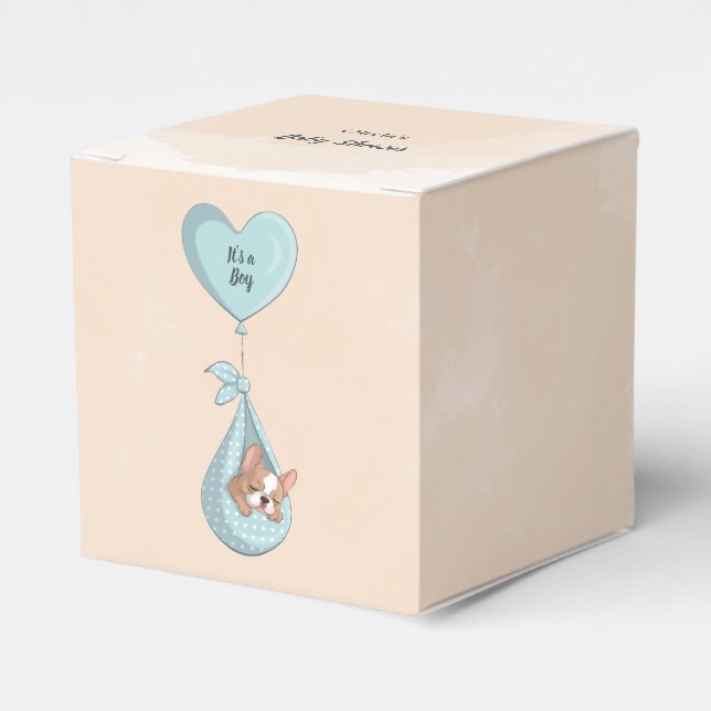 Niedliche französische Bulldog Welpe Blue Heart Ba Geschenkschachtel (Vorderseite)