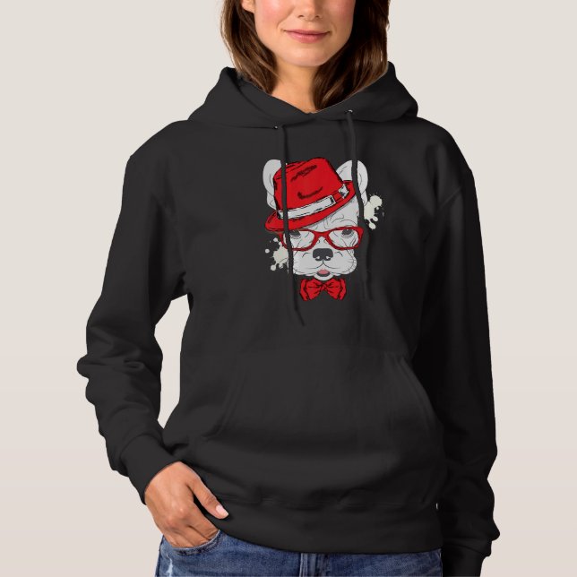 Niedliche französische Bulldog Welpe trägt einen H Hoodie (Vorderseite)