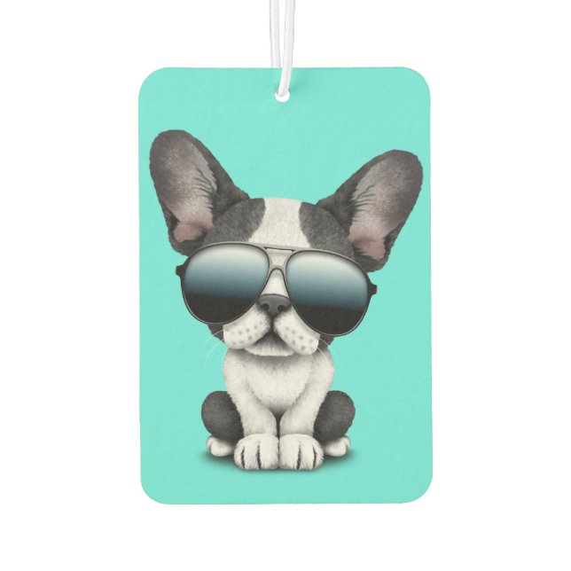 Niedliche französische Bulldog Welpenbrille mit So Autolufterfrischer (Rückseite)