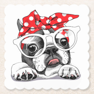 Niedliche französische Bulldogge, farbenfrohe Head Untersetzer
