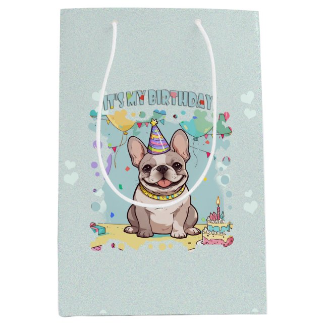 Niedliche französische Bulldogge Pastel Mittlere Geschenktüte (Vorderseite)