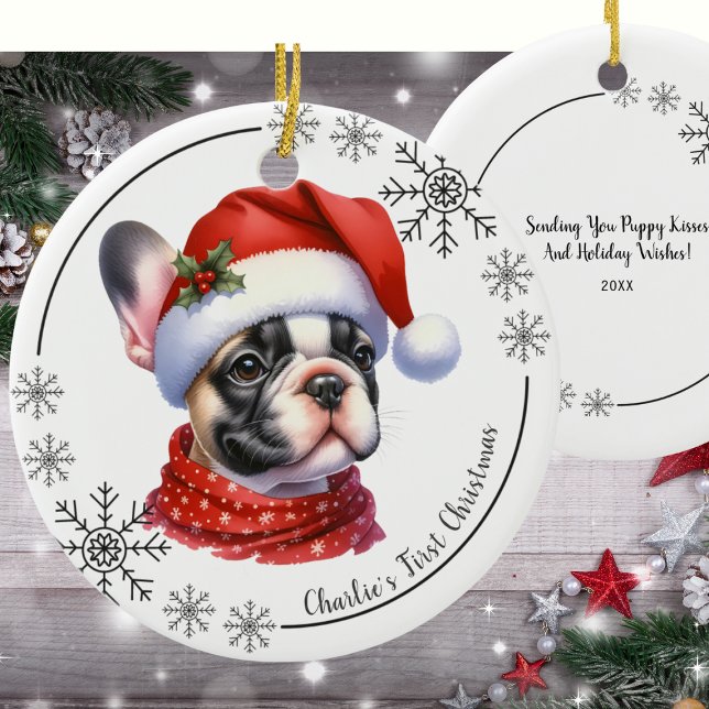 Niedliche französische Bulldogin-Weihnachten Keramik Ornament (Von Creator hochgeladen)