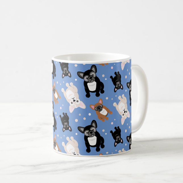 Niedliche französische Bulldogs Blue Custom Kaffeetasse (VorderseiteRechts)