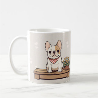 Niedliche französische Bulldogs Pastell mit Blume Kaffeetasse