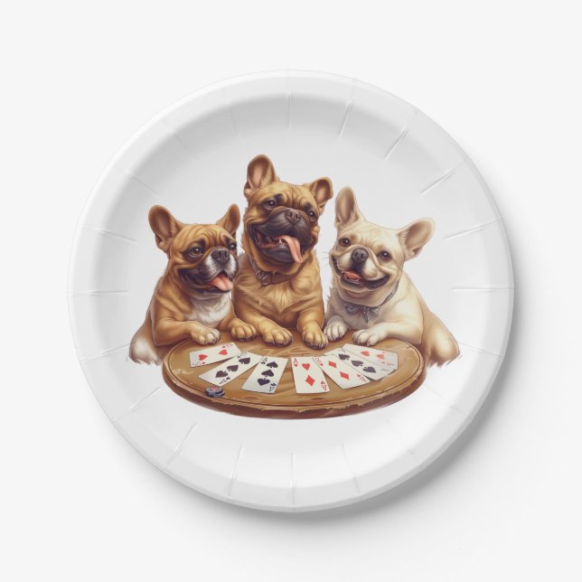 Niedliche französische Bullhunde, die Karten spiel Pappteller (Vorderseite)