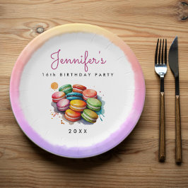 Niedliche französische Macaron Cookies Aquarell Pappteller
