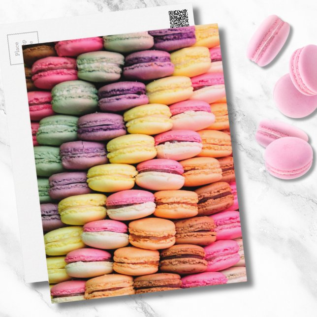 Niedliche französische Macaron-Cookies Postkarte (Cute Trendy Colorful French Macaron Cookie Baking Postcard)