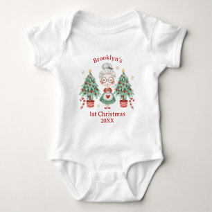 Niedliche Frau Claus Tree Candy Cane Erster Weihna Baby Strampler