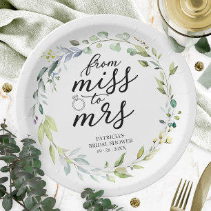 Niedliche Frau Greenery Eucalyptus Bridal Pappteller