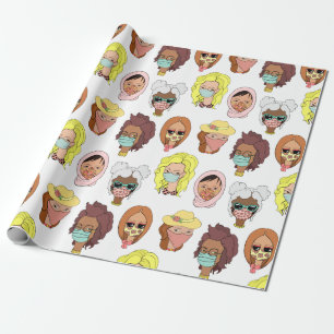 Niedliche Frauen mit Gesichtsmasken, Illustrations Geschenkpapier