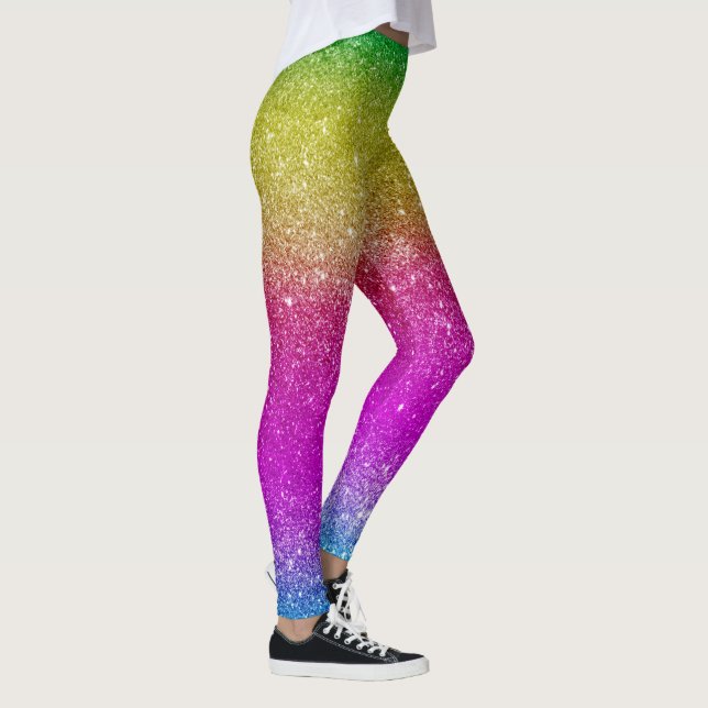 Niedliche Frauen und Mädchen Glitzer Regenbogen Leggings (Rechts)