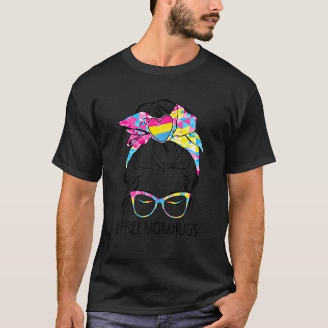 Niedliche freie Mama Hugs Messy Bun Pansexual Prid T-Shirt (Vorderseite)