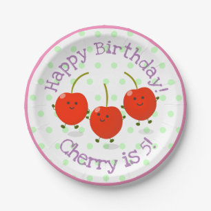 Niedliche Freunde der Roten Kirsche Cartoon Illust Pappteller