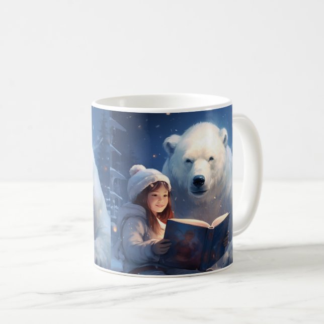 Niedliche Freunde - Eisbär und Mädchen Lesen eines Kaffeetasse (VorderseiteRechts)
