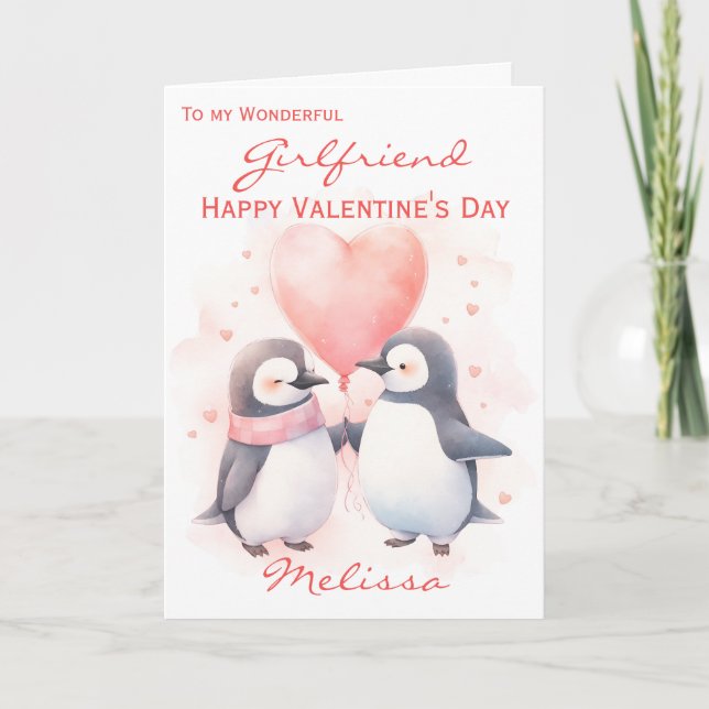 Niedliche Freundin Penguin Ballon Valentinstag Karte (Vorderseite)