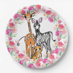 Niedliche Freundin Safari, Giraffe, Zebra, Tiger Pappteller