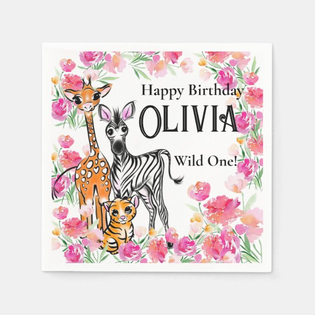 Niedliche Freundin Safari, Giraffe, Zebra, Tiger Serviette (Vorderseite)