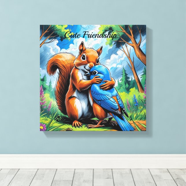 Niedliche Freundschaft Stretched Canvas Print Leinwanddruck (Insitu (Holzboden))