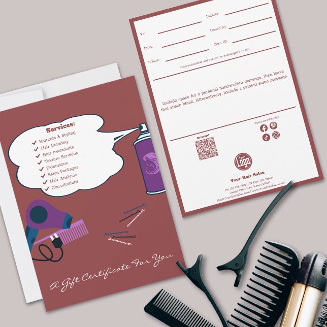 Niedliche Friseurwerkzeuge Salon Geschenkgutschein (Cute Hair Tools Salon Gift Certificate Flat Card)