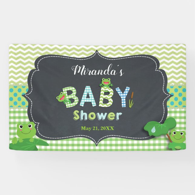 Niedliche Frogs Green Boy Baby Dusche Begrüßung Hi Banner (Horizontal)