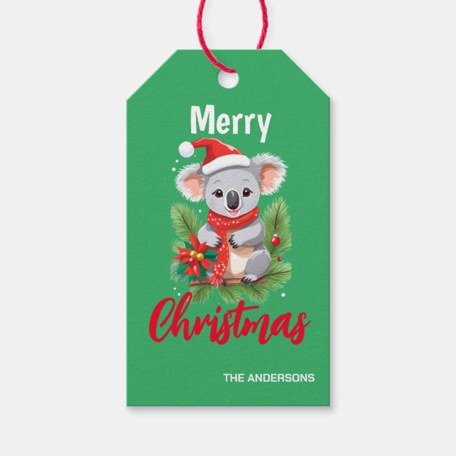Niedliche frohe Weihnachten Koala Santa rot und gr Geschenkanhänger (Vorderseite)