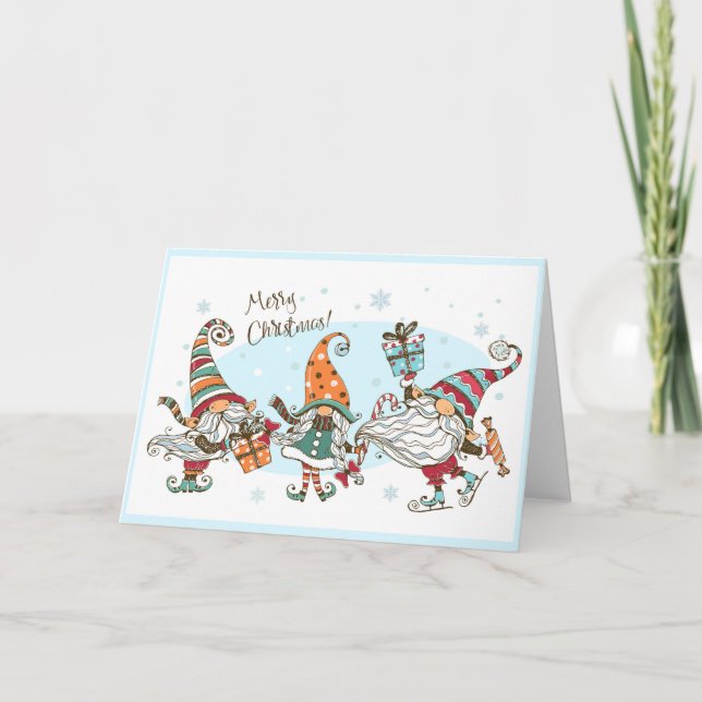 Niedliche frohe Weihnachtselfen Gnomes Wasserfarbe Karte (Vorderseite)