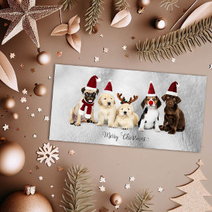 Niedliche frohe Weihnachtselfen & Rudolph Welpen Feiertagskarte