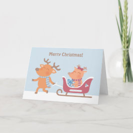 Niedliche Frohe Weihnachtskarte Rentier Sleigh Gru Feiertagskarte