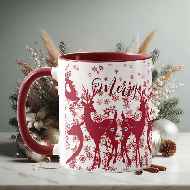 Niedliche frohe Weihnachtsschneeflocken Nordic Tasse (Cute Merry Christmas Reindeers Snowflakes Nordic Mug)
